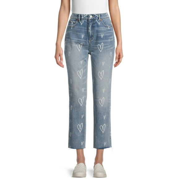 No Boundaries 9 Juniors Heart Straight High Rise Denim Jeans Cropped - Picture 1 of 7